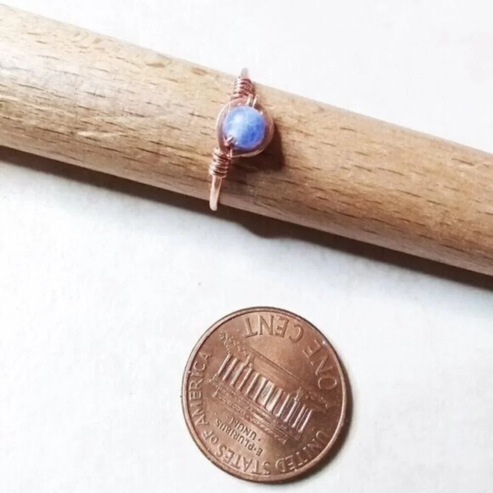 Slim! Dainty! Blue Agate Gemstone Ring + Durable Copper! Sz 5.5 - Custom Size OK